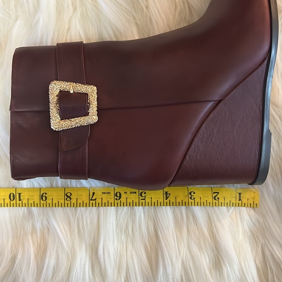SAM EDELMAN Weslie Leather Wedge Ankle Boots, Burgandy - Picture 12 of 13